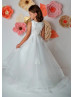 Beaded Ivory Lace Tulle 3D Flowers High Low Flower Girl Dress